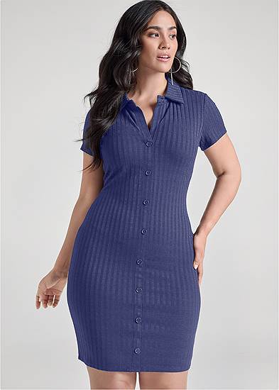 Plus Size Ribbed Button-Front Dress