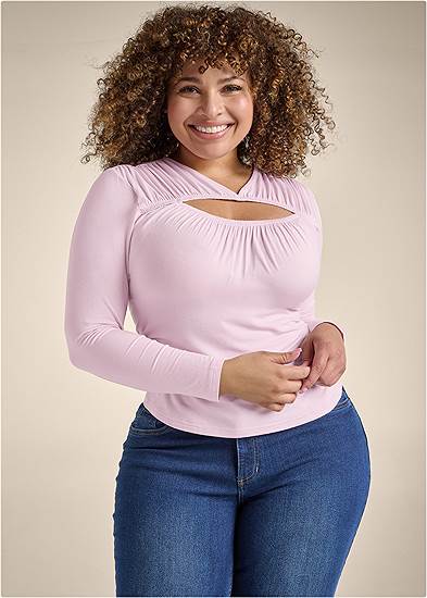 Plus Size Ruched Cutout Top