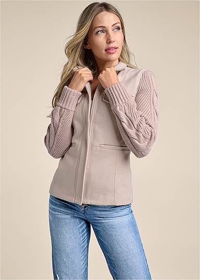 Sweater-Sleeve Zip Jacket