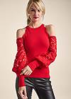 Front View Cold-Shoulder Lace Sweater