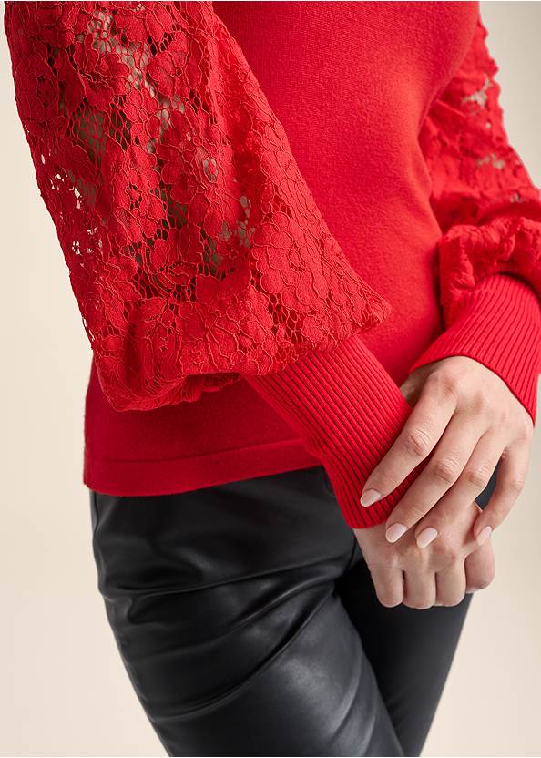 Alternate View Cold-Shoulder Lace Sweater