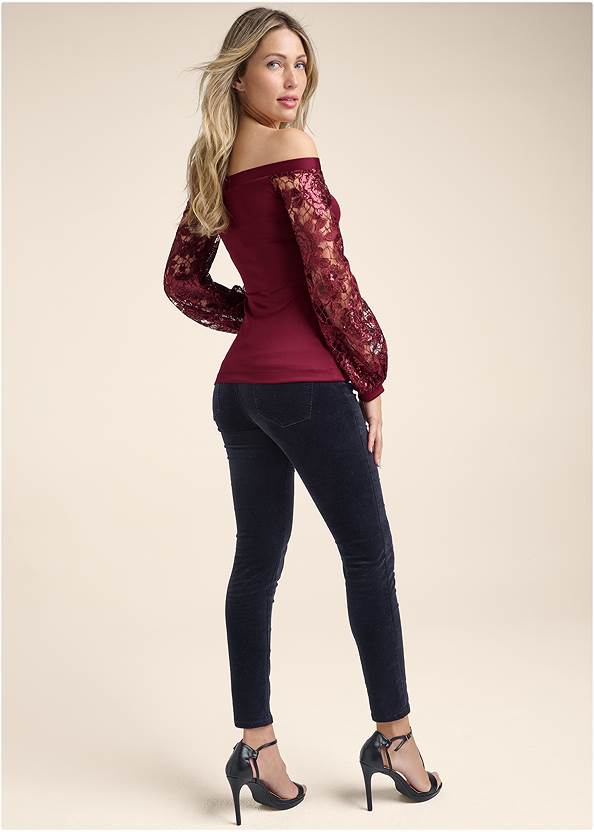 Alternate View Embellished Lace Sleeve Top