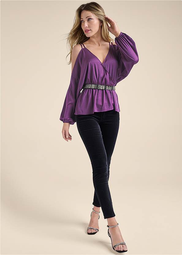 Full Front View Surplice Cutout Strap Top