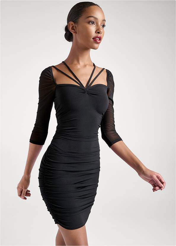Cropped Front View Strappy Neck Bodycon Dress
