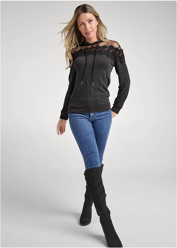 Front View Mesh And Lace Sweatshirt
