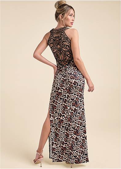 Crochet Back Leopard Dress