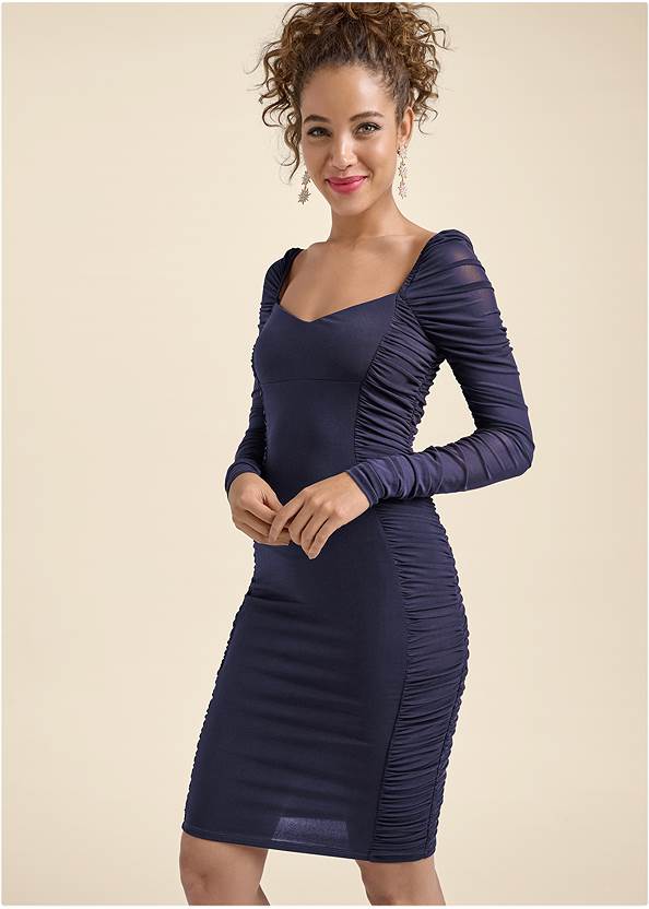 Cropped Front View Ruched Side Bodycon Dress