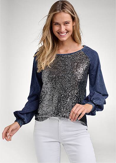 Washed Sequin Lounge Top