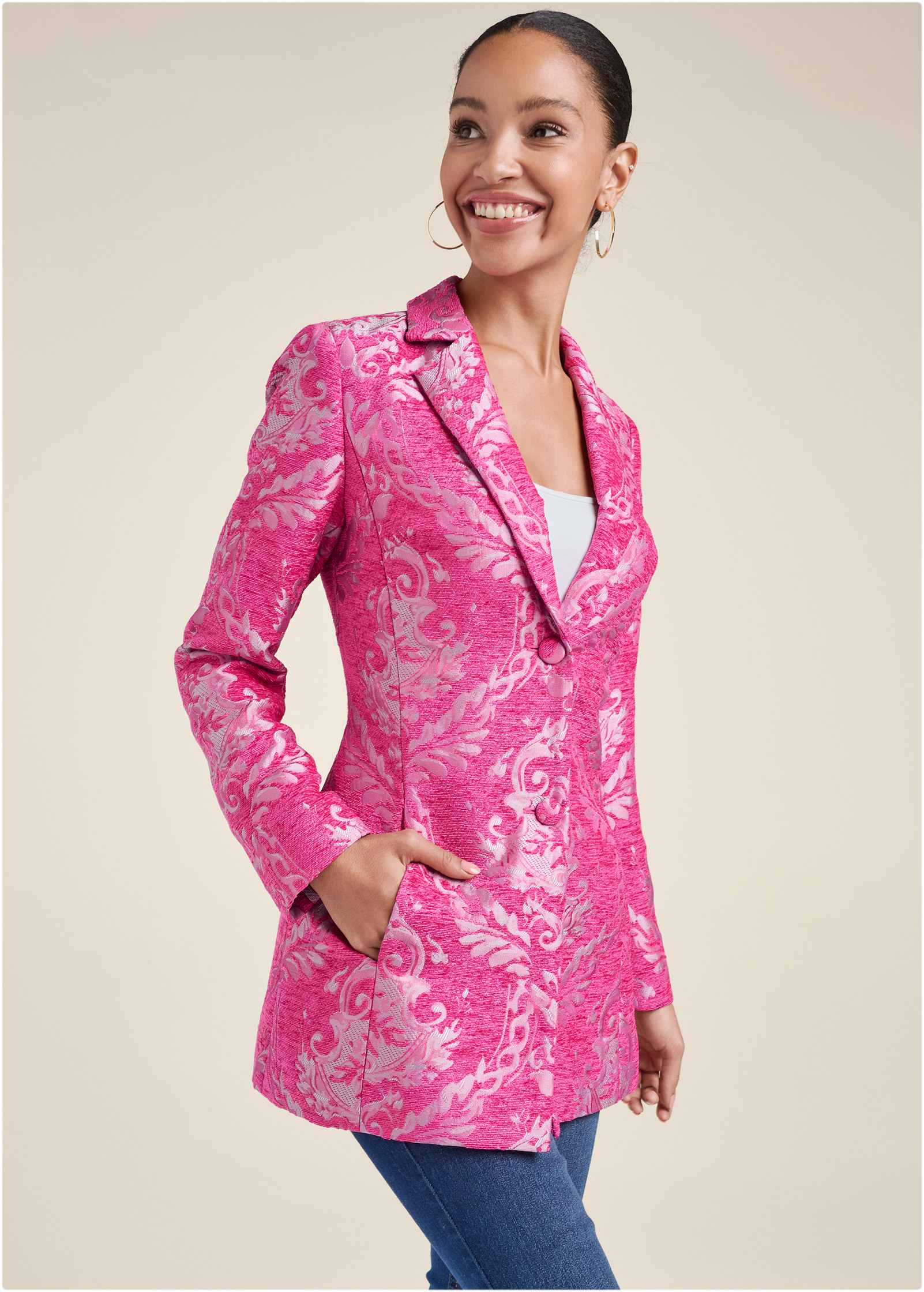 Jacquard Paisley Blazer in Pink & Silver | VENUS