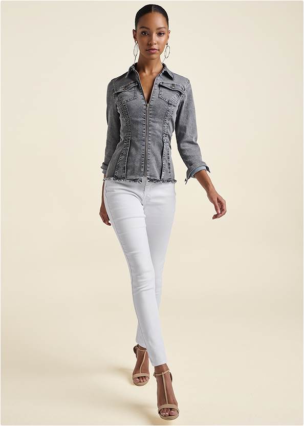 Front View Lace-Up Back Denim Top