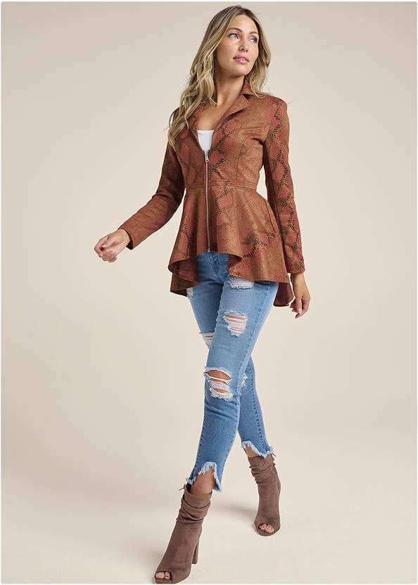 Full Front View Faux-Suede High-Low Jacket