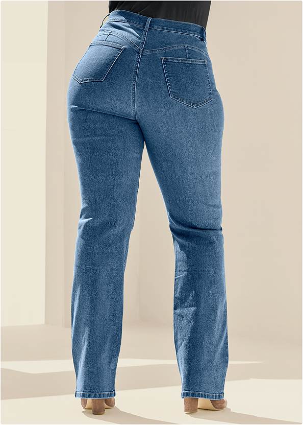 Back View Button Fly Relaxed Leg Jeans