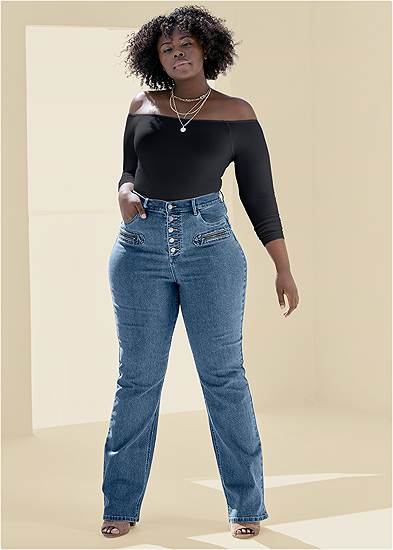 Plus Size Button Fly Relaxed Leg Jeans