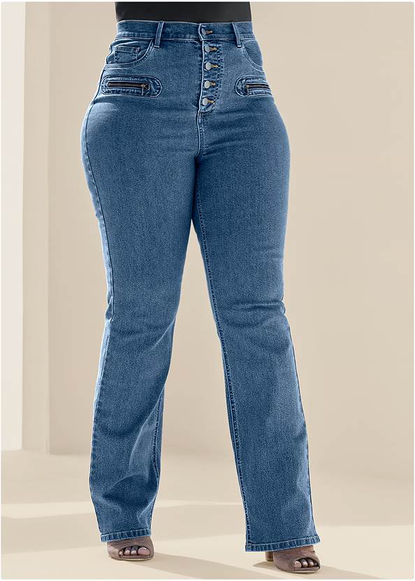 Front View Button Fly Relaxed Leg Jeans