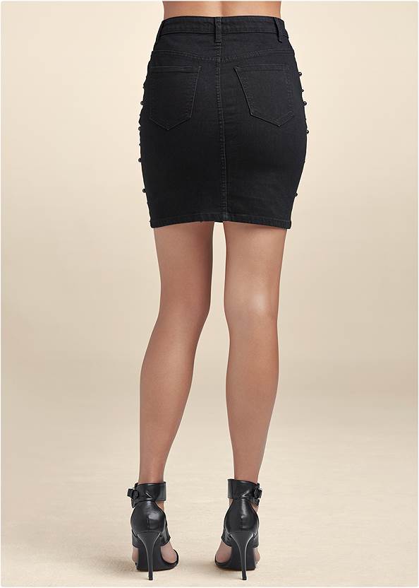 Waist down back view Jean Skirt With Faux Pearls