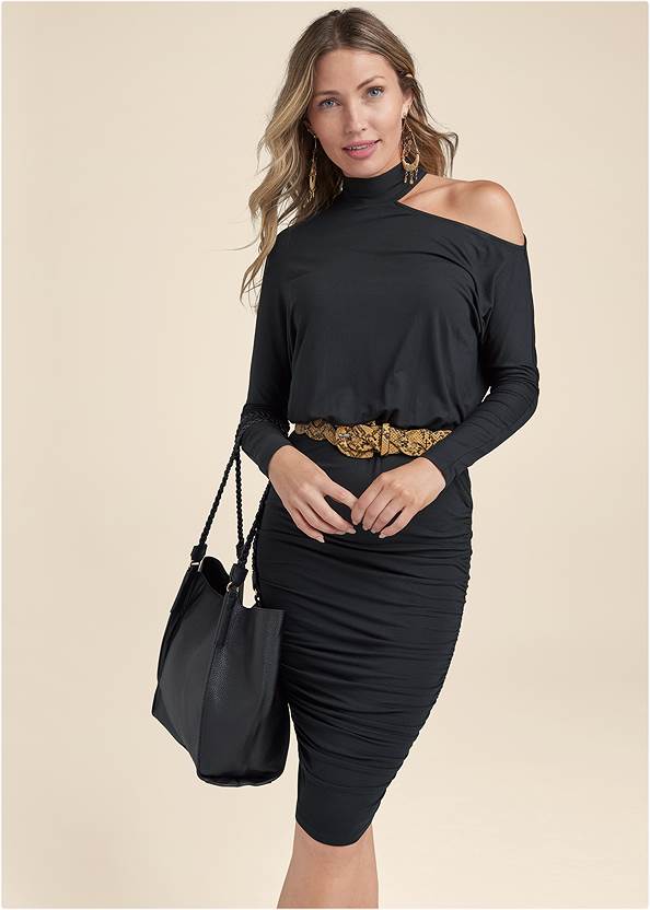 Cropped front view Ruched Midi Dress