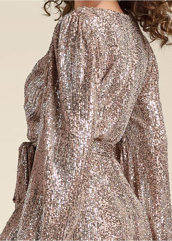 Detail back view Belted Sequin Wrap Dress