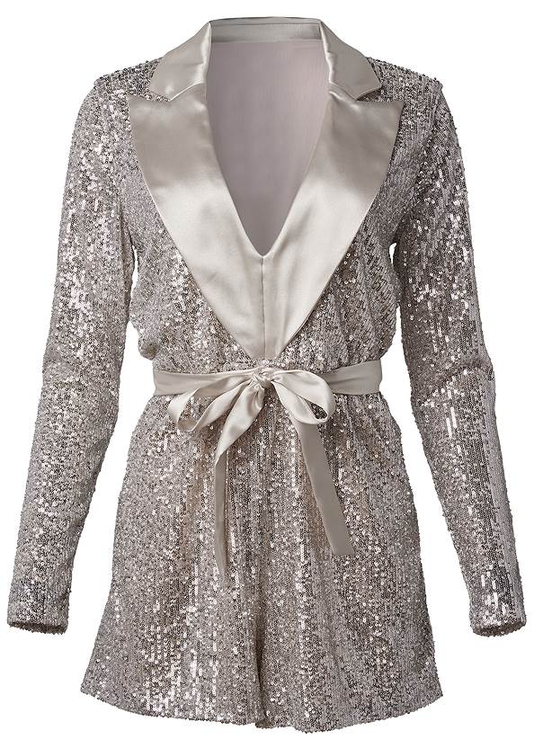 Ghost with background  view Sequin Tuxedo Romper