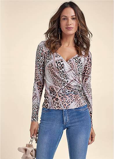 Animal Print Ruched Top