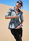 Cropped front view Smocked Peplum Jean Jacket