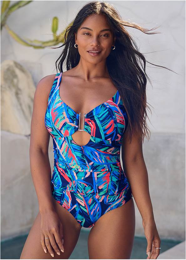 Beach Babe One-Piece,Mesh Trimmed Cover-Up Dress