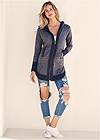 Front View Tunic Length Zip Up Hoodie Jacket