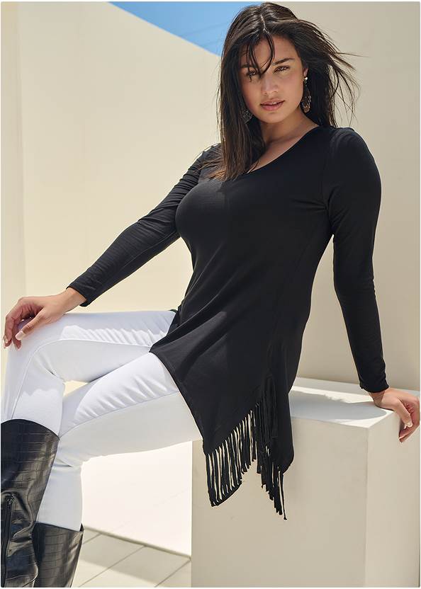 Fringe Detail Tunic Top,Heidi Skinny Jeans,Croc Faux-Leather Boots