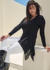 FRONT VIEW Fringe Detail Tunic Top