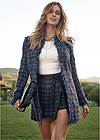 Front View Tweed Skort With Faux Leather Belt