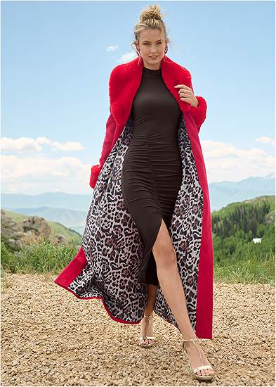 Plus Size Faux Wool A-Line Glam Coat