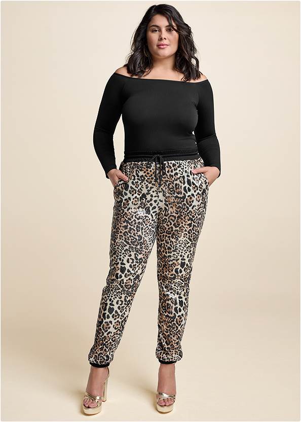 Full Front View Sequin Jogger Pants