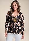Cropped Front View Floral Embellished Top