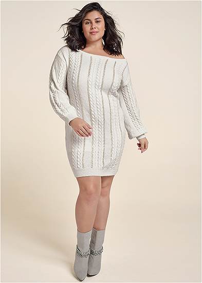 Plus Size Rhinestone Embellished Sweater Dress