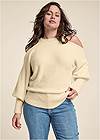 Front View Cozy Cold Shoulder Sweater