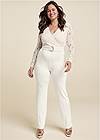 Front View Lace V-Neck Belted Jumpsuit