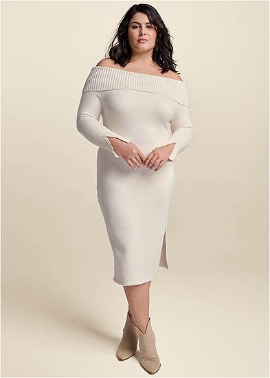 Plus Size Off The Shoulder Sweater Dress