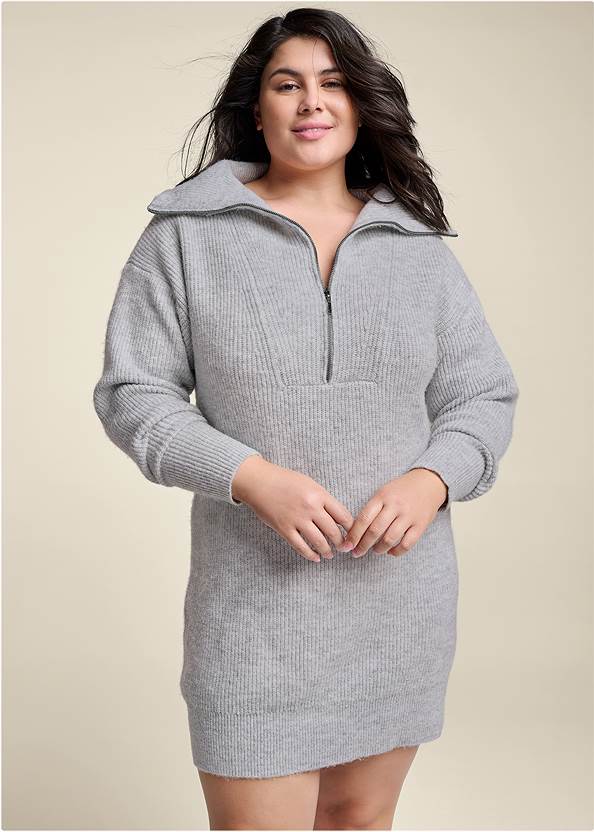 Front View Zip Front Sweater Dress