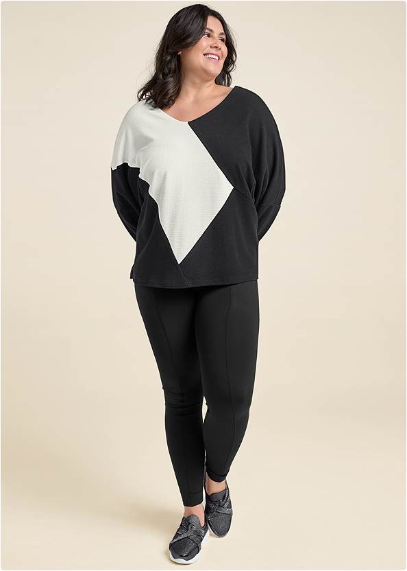 Full Front View Color Block Oversized Top