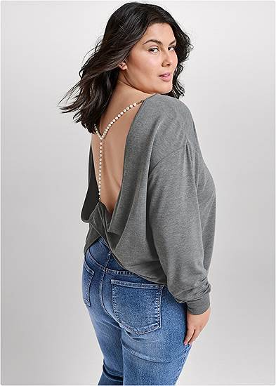 Plus Size Drop-Back Pearl Sweatshirt
