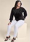Full Front View Jeweled Feather-Soft Sweater
