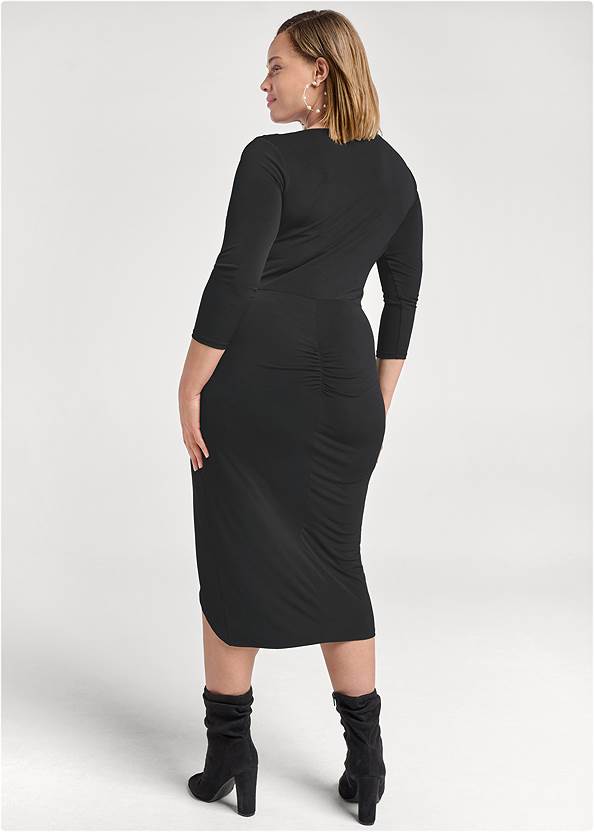 Back View Ruched Bodycon Midi Dress