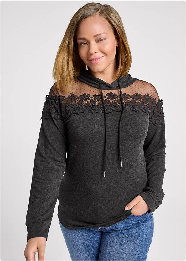 Mesh And Lace Sweatshirt,Slim Jeans,Stretch-Back Boots