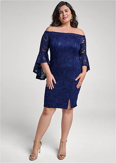 Plus Size Sequin Lace Bodycon Dress