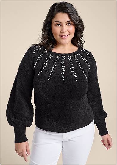 Plus Size Jeweled Feather-Soft Sweater