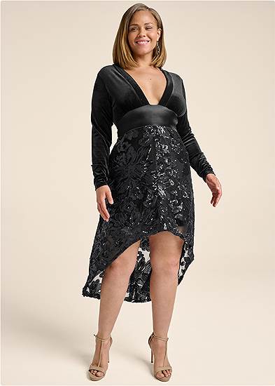 Plus Size Sequin Lace High-Low Dress