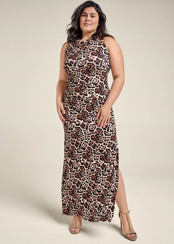 Full Front View Crochet Back Leopard Dress