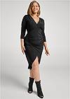 Full Front View Ruched Bodycon Midi Dress