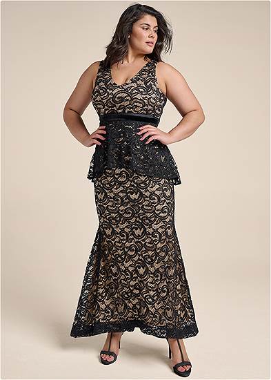 Plus Size Tiered Lace Gown