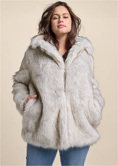 Plus Size Mid-Length Faux-Fur Coat