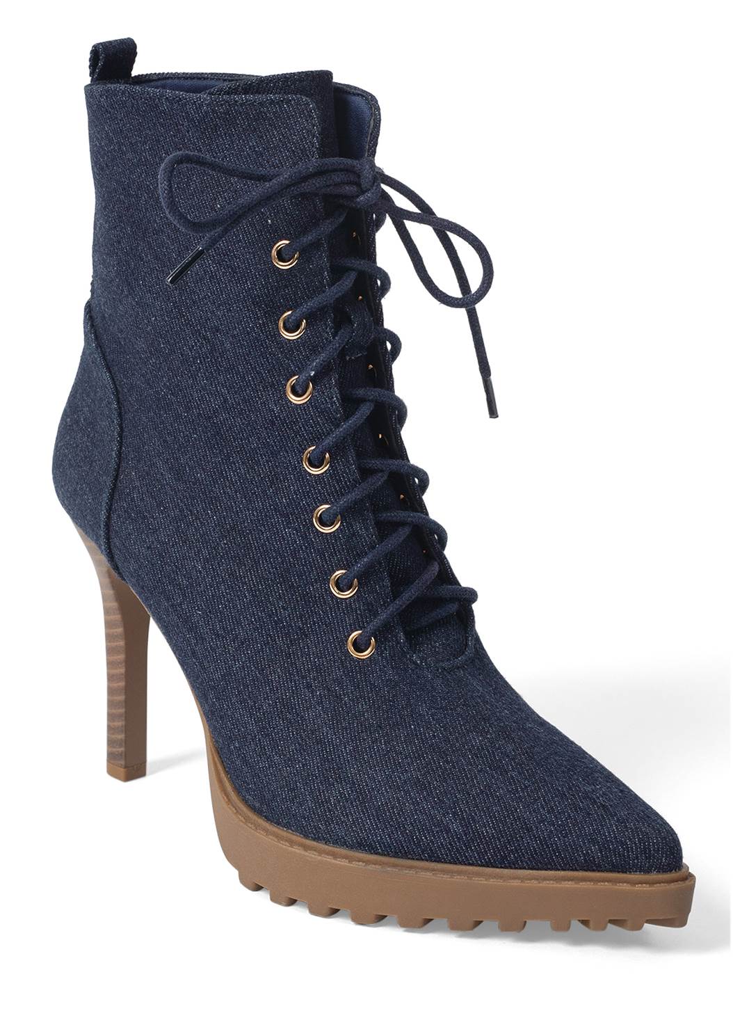 POINTY TOE LACE-UP BOOTIES in Denim Blue | VENUS